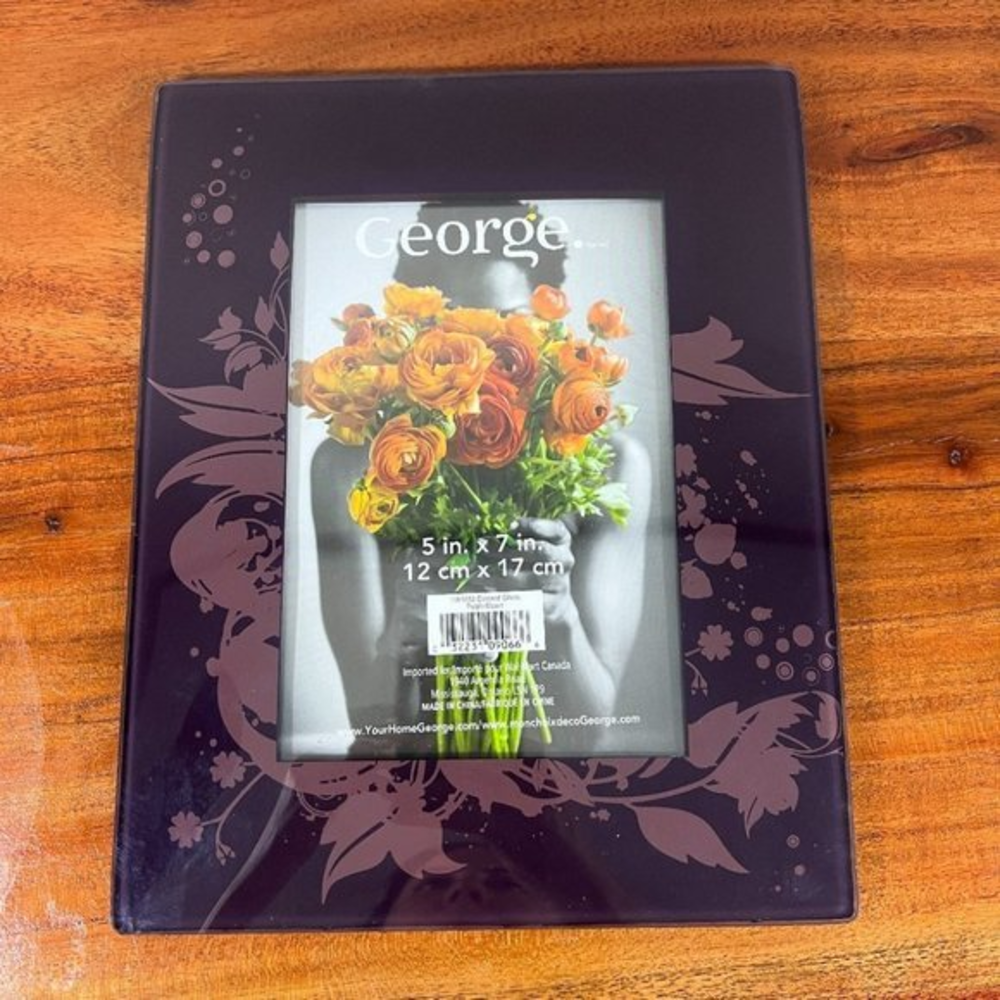 GEORGE Purple Floral Glass‎ 5"x7" Photo Frame